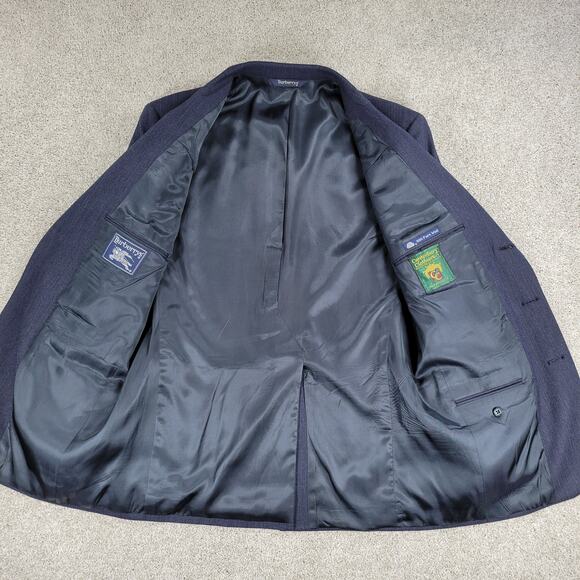 Vintage Burberrys Tuxedo Mens Blue Micro Herringbone Wool 3 Button Formal Suit - Picture 9 of 16